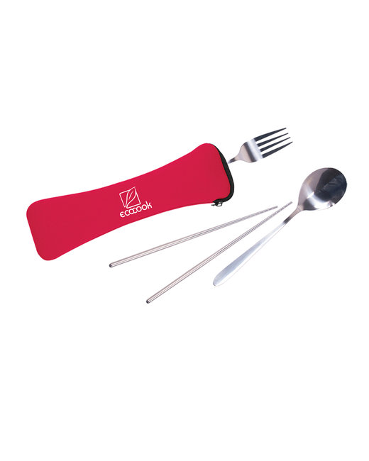 Stainless Steel Utensils Travel Cutlery Set In Zip Pouch - 8" w x 2.5" h x 1.25" d